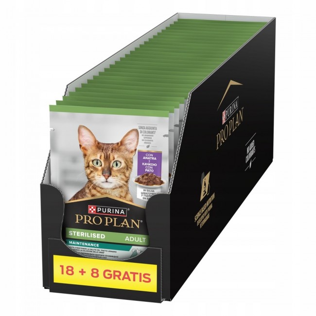 PURINA Pro Plan Sterilised Adult Maintenance Pieces with duck in sauce - wet cat food - 26x85g (18 + 8 GRATIS) PURINA Pro Plan Sterilised Adult Maintenance Pieces with duck in sauce - wet cat food - 26x85g (18 + 8 GRATIS)