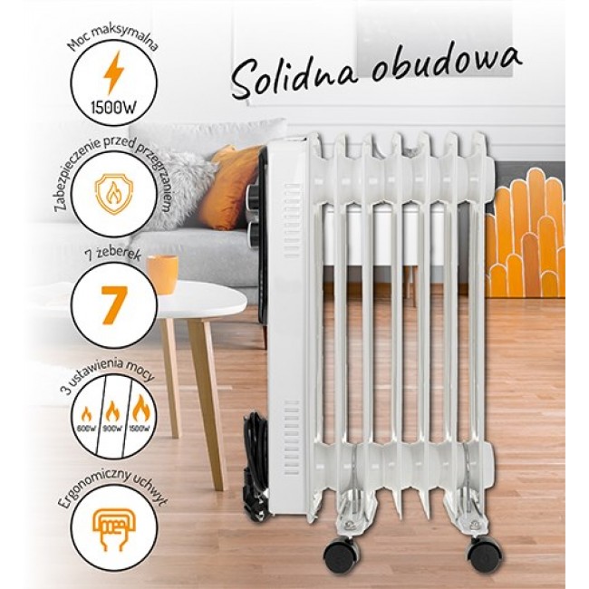 Adler AD 7815 electric space heater Indoor White 1500 W Oil electric space heater