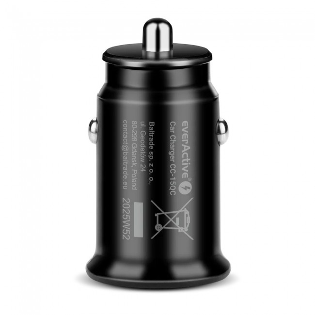 Car charger 1 X USB QC3.0 18W black + cable USB-C 1m