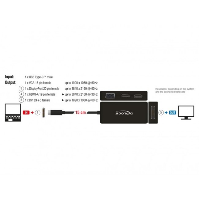 DeLOCK 63929 laptop dock/port replicator USB 2.0 Type-C Black