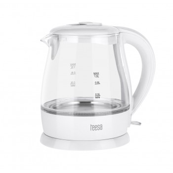 TEESA Electric Kettle, Glass, 1650 W, White, 1 L