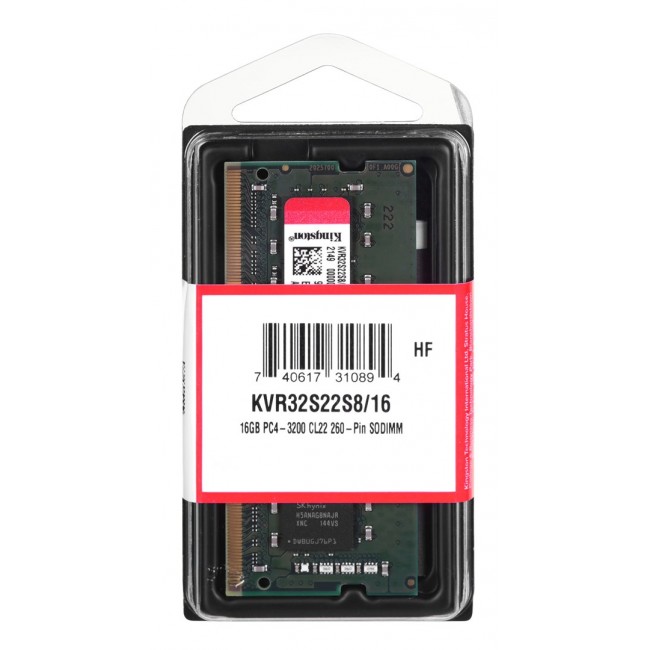 Kingston Technology KVR32S22S8/16 memory module 16 GB 1 x 16 GB DDR4 3200 MHz Kingston Technology KVR32S22S8/16 memory module 16 GB 1 x 16 GB DDR4 3200 MHz