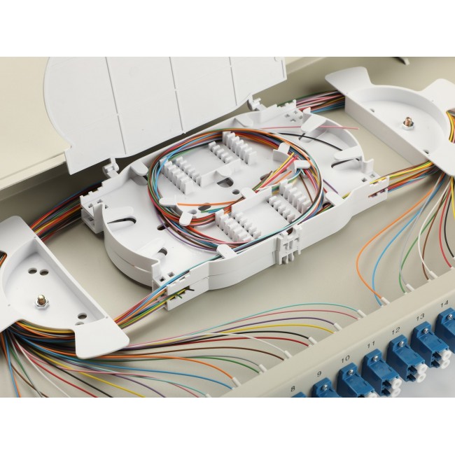 Equip 24-Port Fiber Optic Splice Box, LC Duplex, OS2, 1U, Equipped, Grey