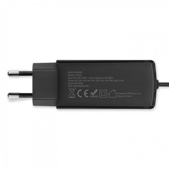 Qoltec 52420 90W GaN Super Fast Charger| 5-20V | 3-4.5A | USB-C 3.1