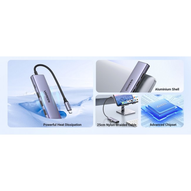 Ugreen 15596 laptop dock/port replicator Wired USB 3.2 Gen 1 (3.1 Gen 1) Type-A + Type-C Aluminium Ugreen 15596 laptop dock/port replicator Wired USB 3.2 Gen 1 (3.1 Gen 1) Type-A + Type-C Aluminium