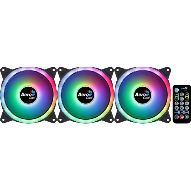 Aerocool DUO12PRO Kit 3xFan 12cm ARGB LED Dual Ring Antivibration 6 Pins Black