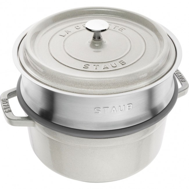 Round cast iron pot with Staub insert - 3.8 ltr, White truffle Round cast iron pot with Staub insert - 3.8 ltr, White truffle