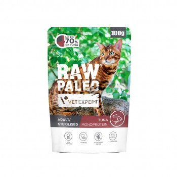 VETEXPERT Raw Paleo Adult Sterilised Tuna - wet cat food - 100g