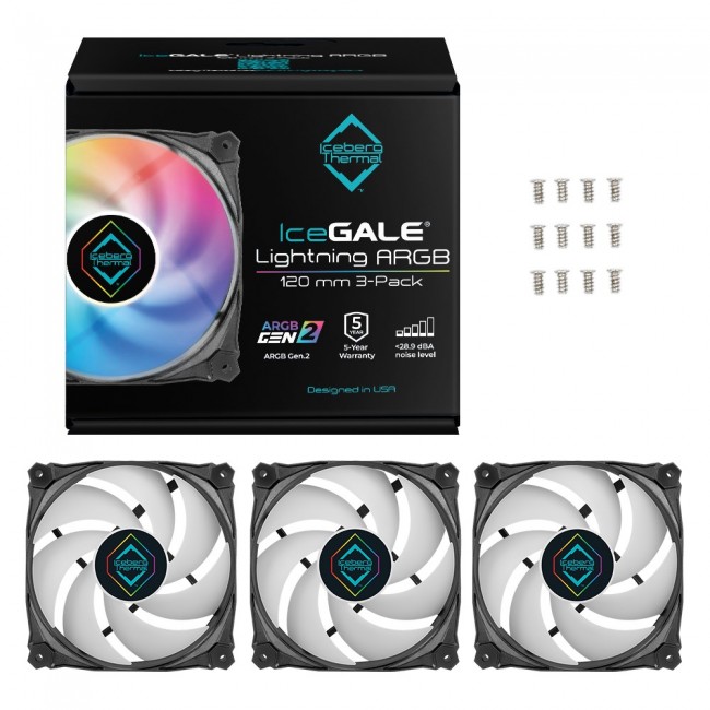 Iceberg Thermal IceGALE Lightning ARGB Computer case Fan 12 cm Black 3 pc(s) Iceberg Thermal IceGALE Lightning ARGB Computer case Fan 12 cm Black 3 pc(s)