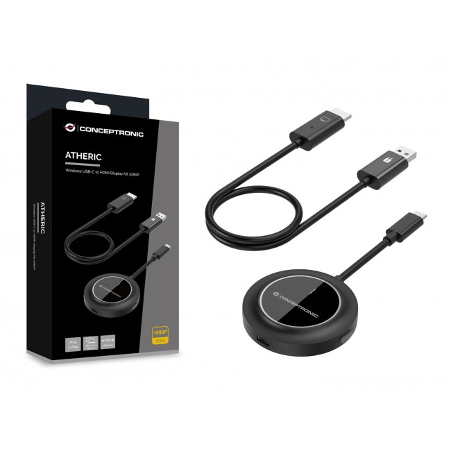 Conceptronic ATHERIC01B Wireless USB-C to HDMI Display Kit 1080P