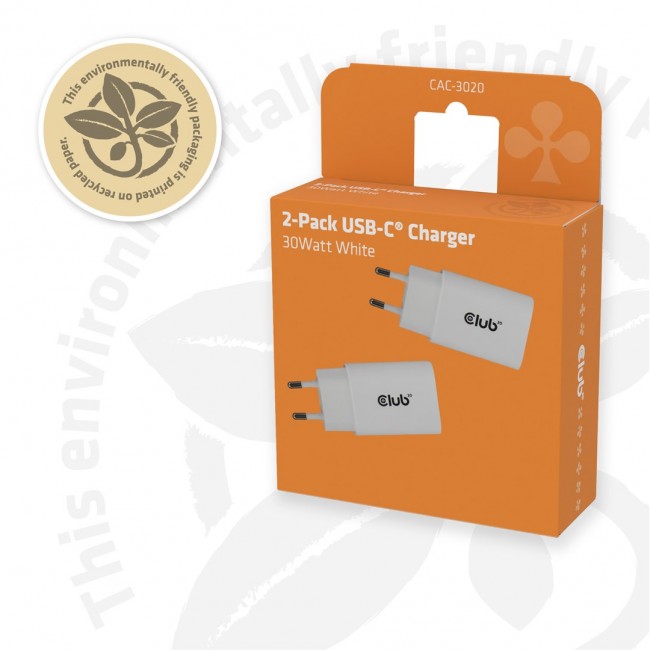 CLUB3D 2-Pack USB C Charger 30 Watt Whit