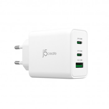 J5create 65W GaN USB-C 3-Port Charger - EU (2xUSB-C 1xUSB3.0 colour white) JUP3365E-EN