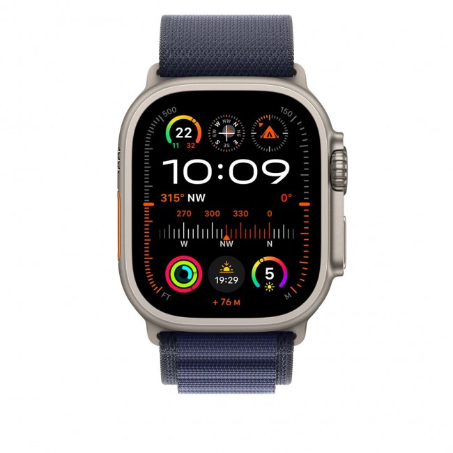 Apple 49mm Navy Alpine Loop - Large - Natural Titanium Finish