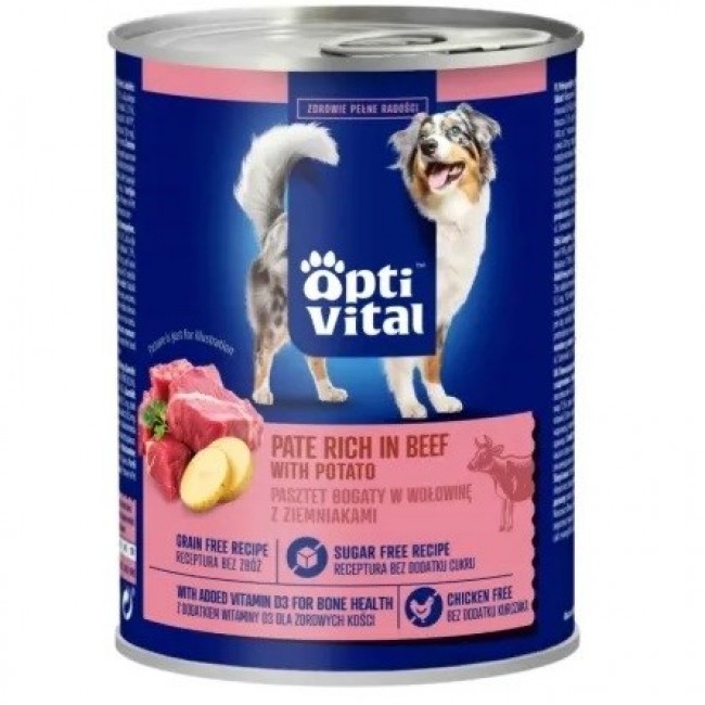 OPTIVITAL Pork p t , rich in beef and potatoes - wet dog food - 400g