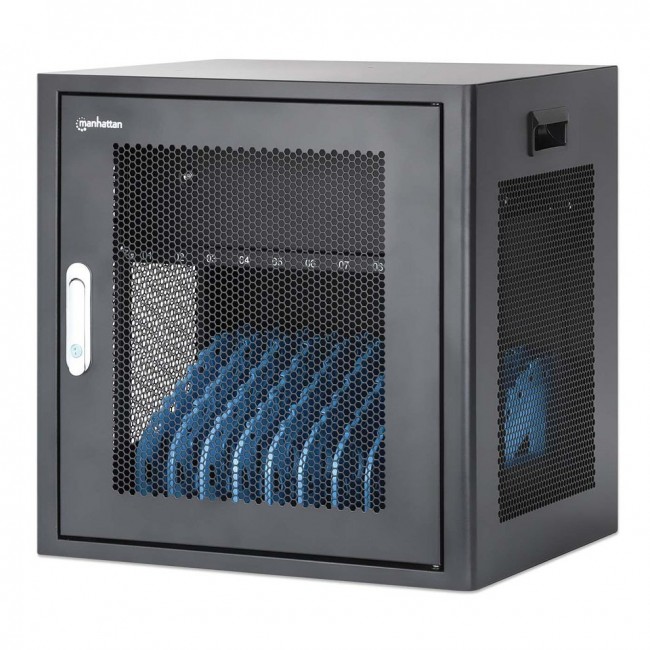 Manhattan Laptop Charging Cabinet Desktop via AC Adapter (EU) 10-bay, Install device's AC Adapter (power cables) into unit, Suitable for ALL laptops (to 16