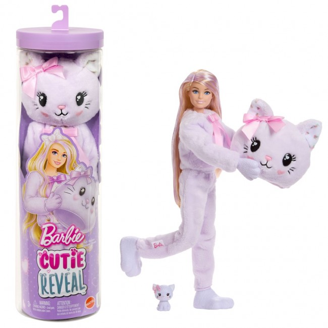 Barbie Cutie Reveal Doll & Accessories, Cuddly Series Kitten with 10 Surprises