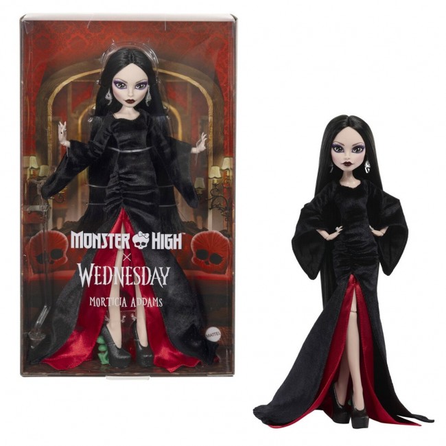 Monster High x Wednesday Collectible Doll, Morticia Addams in Black Velvet Dress
