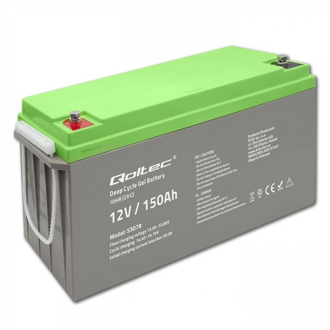Qoltec 53078 Deep Cycle Gel battery| 12V | 150Ah | 44.5kg Qoltec 53078 Deep Cycle Gel battery| 12V | 150Ah | 44.5kg