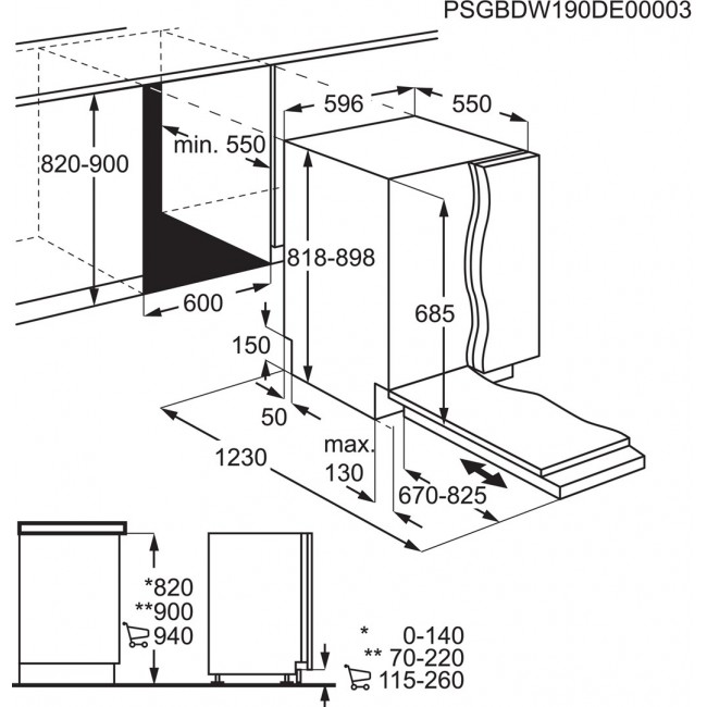 Electrolux KEGB9405L 60 cm built-in dishwasher, 15 place settings