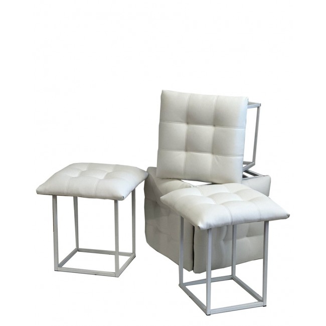 Puff-transformer 5in1 - 5 stools in 1 pouffe white eco leather