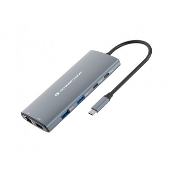 Conceptronic DONN06G 10-in-1 USB 3.2 Gen 1 Docking Station, HDMI, 100W USB PD, USB-C 5Gbps x 2, USB-A 5Gbps x 3, SD, TF/MicroSD, GbE