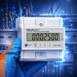Qoltec 50980 Three-phase electronic meter with reset | DIN rail energy consumption meter | 400V | 100A | LCD | LED | 4P