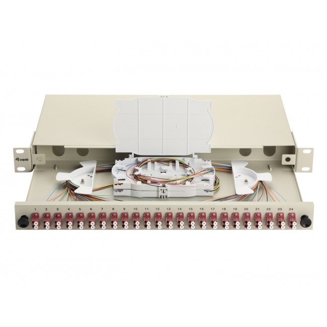 Equip 24-Port Fiber Optic Splice Box, LC Duplex, OM4, 1U, Equipped, Grey