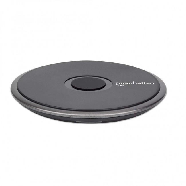 Manhattan Smartphone Wireless Charging Pad, QI certified, 10W, 7.5W and 5W charging, USB-C to USB-A cable included, USB-C input into pad, Cable 1.5m, Black, Three Year Warranty, Boxed Manhattan Smartphone Wireless Charging Pad, QI certified, 10W, 7.5W and 5W charging, USB-C to USB-A cable included, USB-C input into pad, Cable 1.5m, Black, Three Year Warranty, Boxed