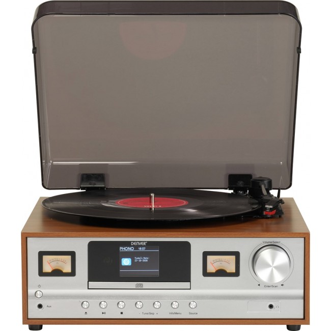 Denver MRD-52 retro stereo system with light wood turntable