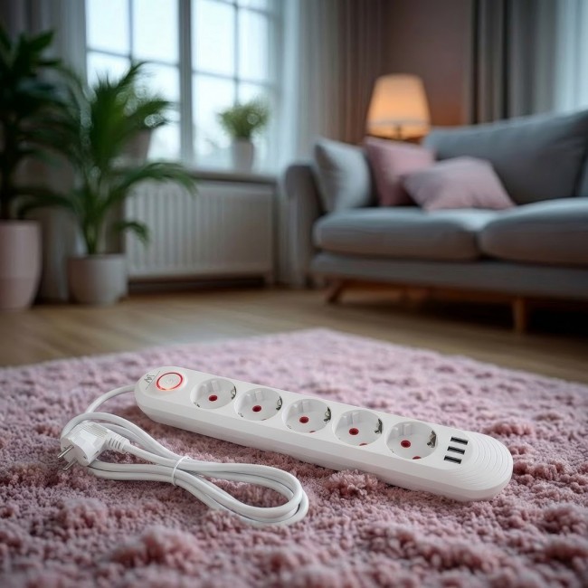 Maclean power strip, 5 socket extension + 3xUSB, 110-240V AC 50/60Hz, 2.1A max 2500W, 1.5m, white, MCE395 W Maclean power strip, 5 socket extension + 3xUSB, 110-240V AC 50/60Hz, 2.1A max 2500W, 1.5m, white, MCE395 W