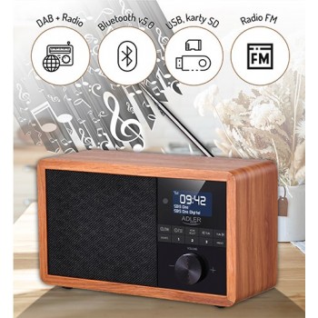 Adler AD 1184 radio Portable Digital Black, Wood