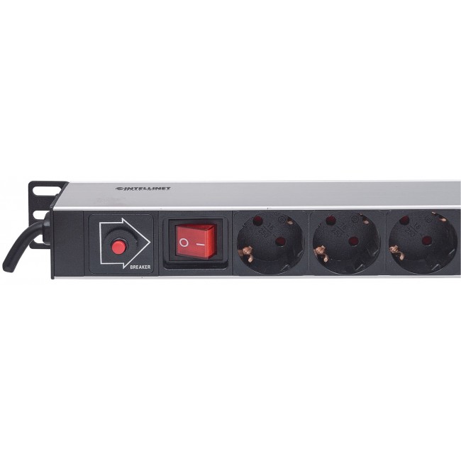 Intellinet Vertical Rackmount 12-Way Power Strip - German Type, With On/Off Switch and Overload Protection, 1.6m Power Cord