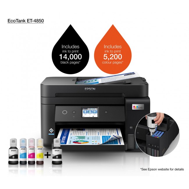 Epson EcoTank ET-4850 Inkjet A4 4800 x 1200 DPI 33 ppm Wi-Fi Epson EcoTank ET-4850 Inkjet A4 4800 x 1200 DPI 33 ppm Wi-Fi