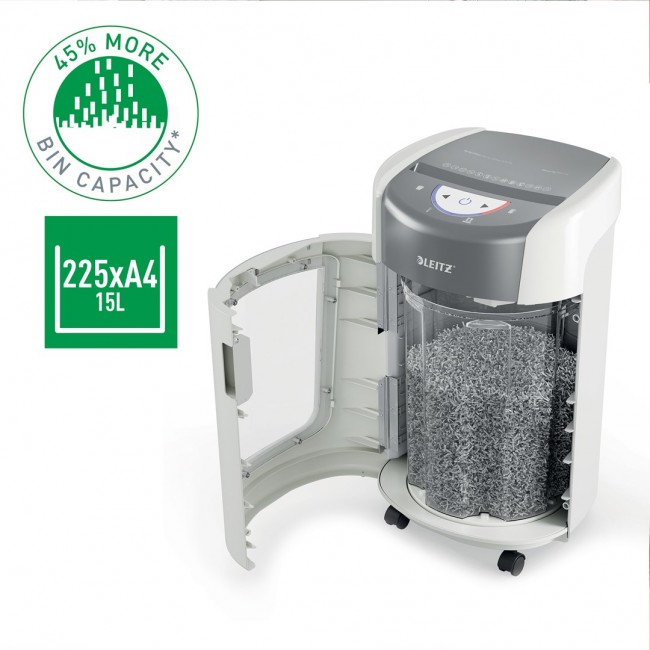 Leitz IQ OptiMax Home Office 225 Micro Cut Paper Shredder Security P5 15L - White Leitz IQ OptiMax Home Office 225 Micro Cut Paper Shredder Security P5 15L - White