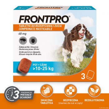 FRONTPRO Flea and tick tablets for dog ( 10-25 kg) - 3x 68mg
