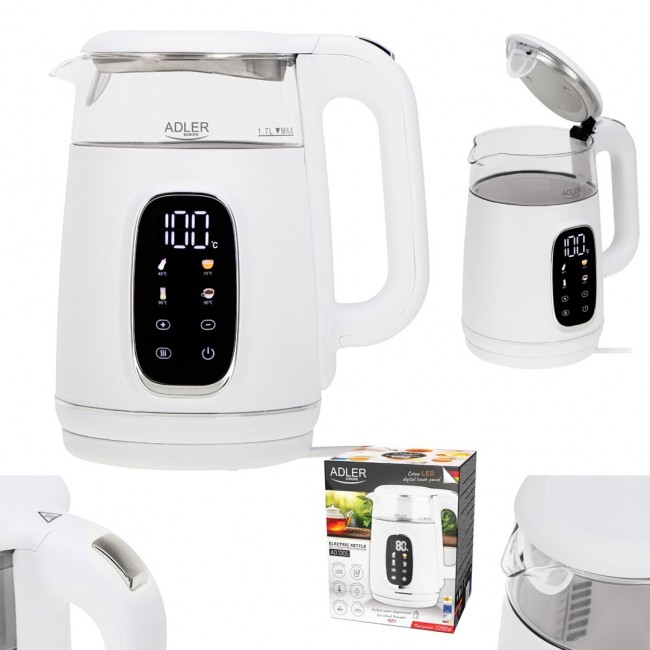 Adler AD 1305WS electric kettle 1.7 L 2200 W Transparent, White, Silver Adler AD 1305WS electric kettle 1.7 L 2200 W Transparent, White, Silver