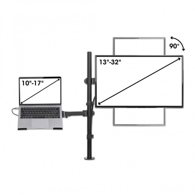 Manhattan TV & Monitor & Laptop Combo Mount, Desk, Full Motion, 1 screen, Screen Sizes: 10-27