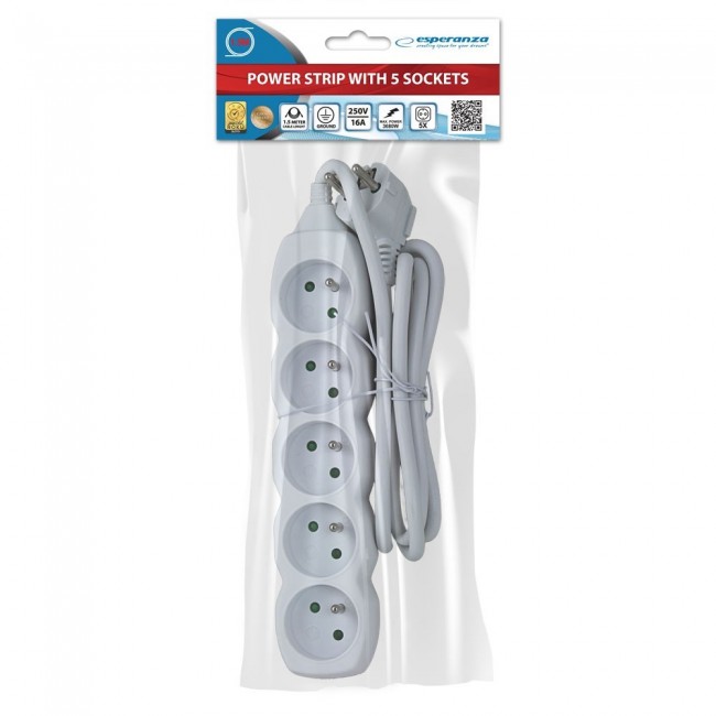 Esperanza ELK207W power extension 1.5 m 5 AC outlet(s) Indoor White