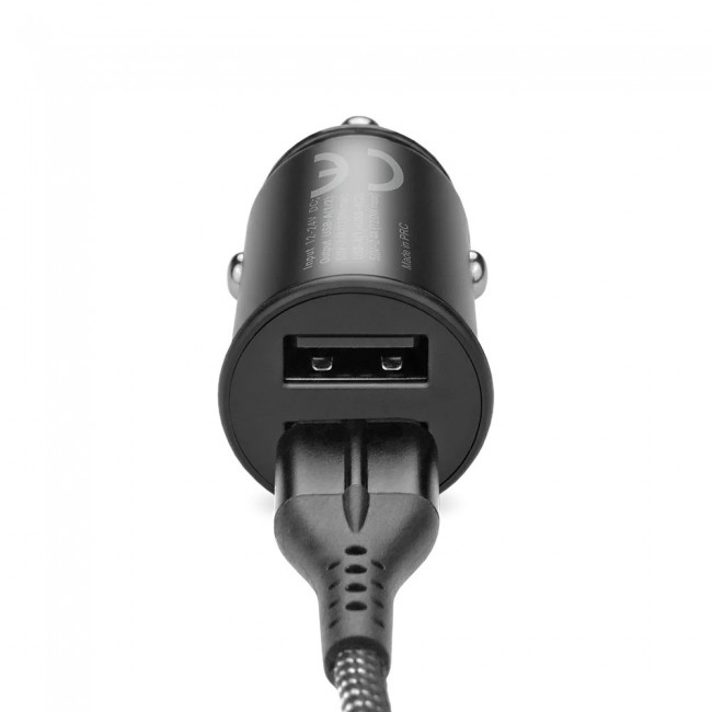 Car charger 2 X USB 12W black + cable USB-C 1m