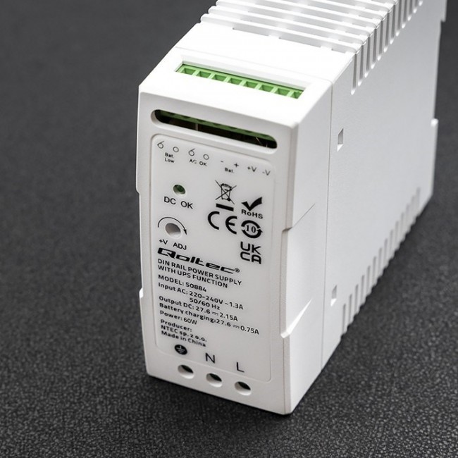Qoltec 50884 DIN Rail Power Supply with UPS function | 60W Qoltec 50884 DIN Rail Power Supply with UPS function | 60W