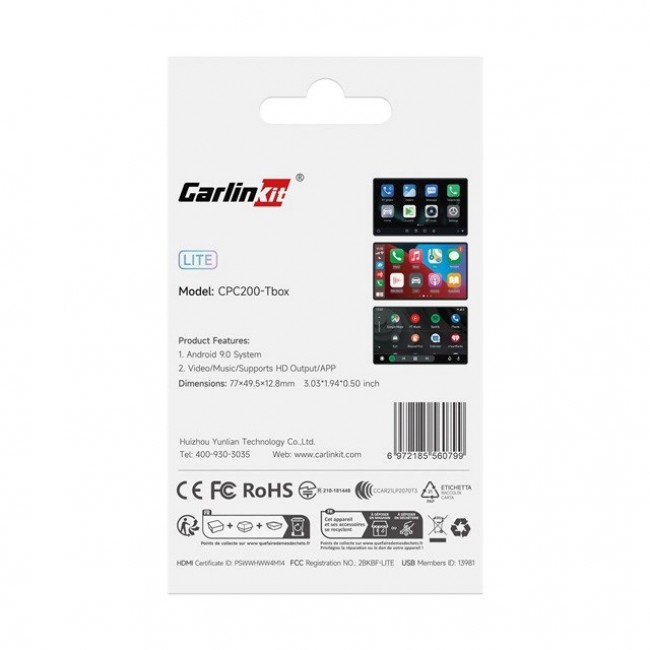 Carlinkit Adapter Wireless Lite S HDMI 4GB+32GB Android Auto/Carplay for Car Stereos Black