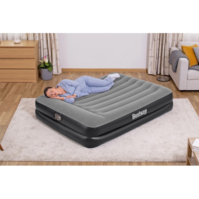 Bestway Tritech Air Mattress Queen with Built-in AC Pump and Antimicrobial Coating 2.03 m x 1.52 m x 46 cm
