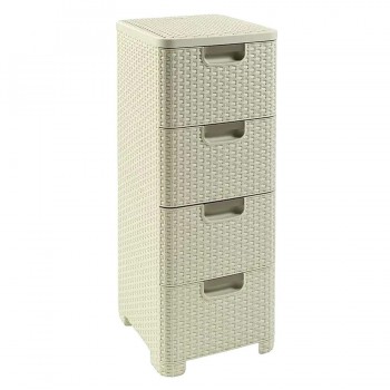 CURVER Rattan 209907 Storage Unit with 4 14 L Drawers, Cream