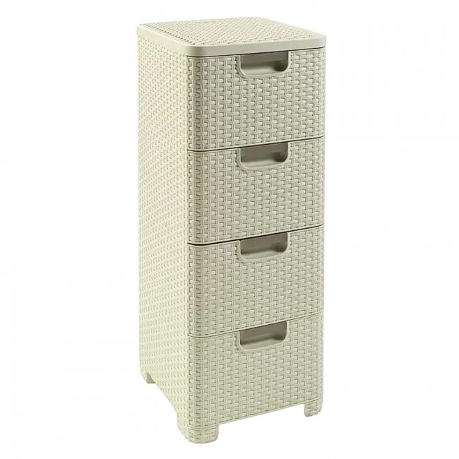 CURVER Rattan 209907 Storage Unit with 4 14 L Drawers, Cream