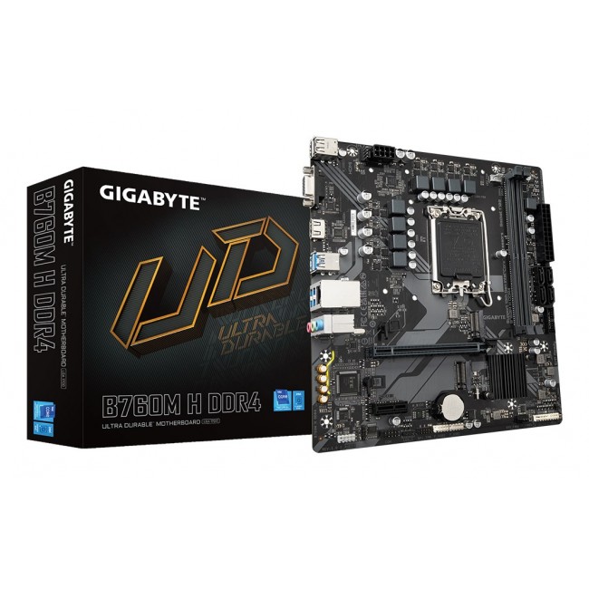 GIGABYTE B760M H DDR4 Motherboard - Supports Intel Core 14th Gen CPUs, 6+1+1 Phases Digital VRM, up to 3200MHz DDR4 (OC), 2xPCIe 4.0 M.2, GbE LAN, USB 3.2 Gen1 GIGABYTE B760M H DDR4 Motherboard - Supports Intel Core 14th Gen CPUs, 6+1+1 Phases Digital VRM, up to 3200MHz DDR4 (OC), 2xPCIe 4.0 M.2, GbE LAN, USB 3.2 Gen1