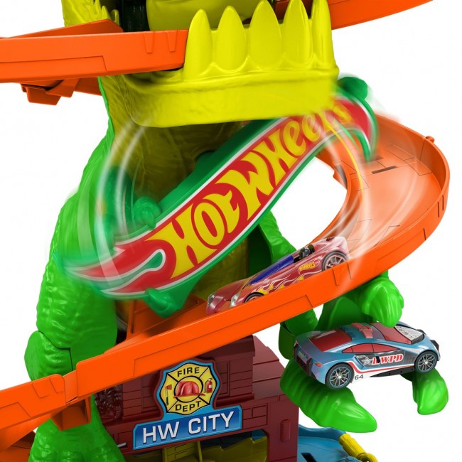 Hot Wheels City T-Rex Blaze Battle Playset & 1:64 Scale Die-Cast Car, Dinosaur Nemesis Hot Wheels City T-Rex Blaze Battle Playset & 1:64 Scale Die-Cast Car, Dinosaur Nemesis