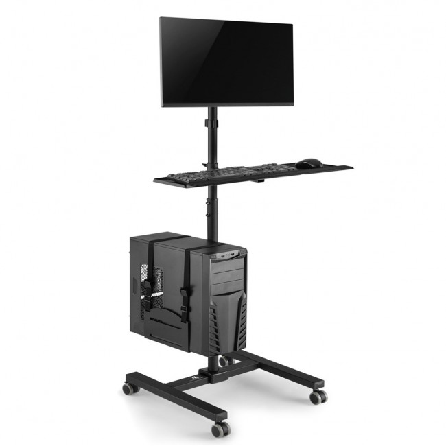 Maclean professional stand, mobile computer station on wheels, max 17