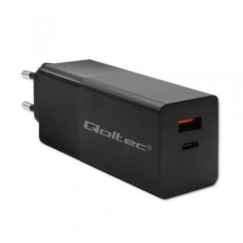 Qoltec GaN POWER PRO Charger | 1xUSB-C | 1xUSB | 100W | 5-20V | 1.5-5A | XP | Black