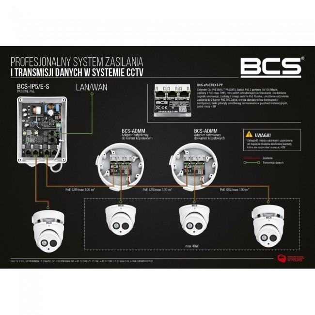 BCS BCS-XPOE3/EXT-PP network extender Network repeater Black 10, 100 Mbit/s