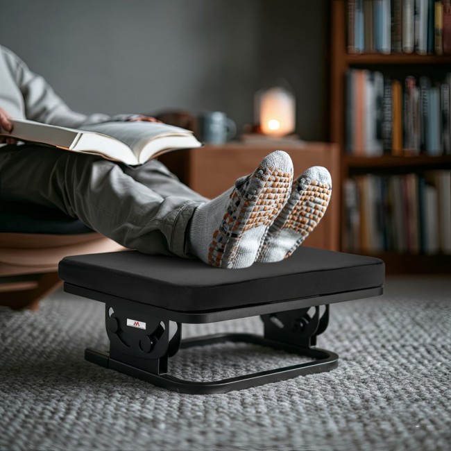 Maclean MC-460 Ergonomic Footrest Leg Foot Rest Infinitely Adjustable Angle Under Desk Removable Cushion Cushioned